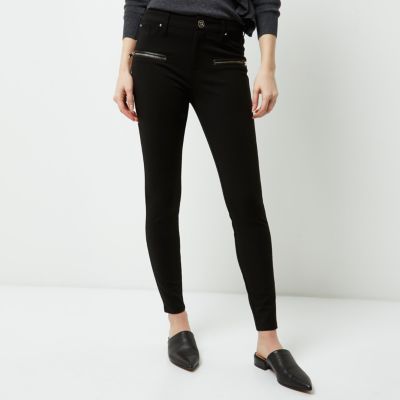 Black zip detail skinny black trousers